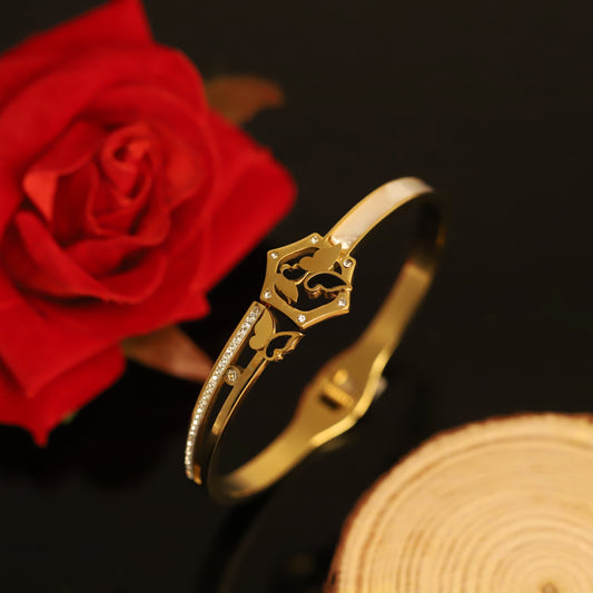 14K Gold Butterfly Diamond Bangle Bracelet - Modern Open Cuff Design