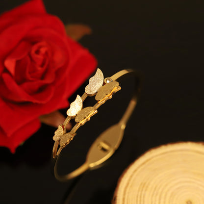 Gold Butterfly Bangle Bracelet with Glitter Wings | Delicate Butterfly Jewelry
