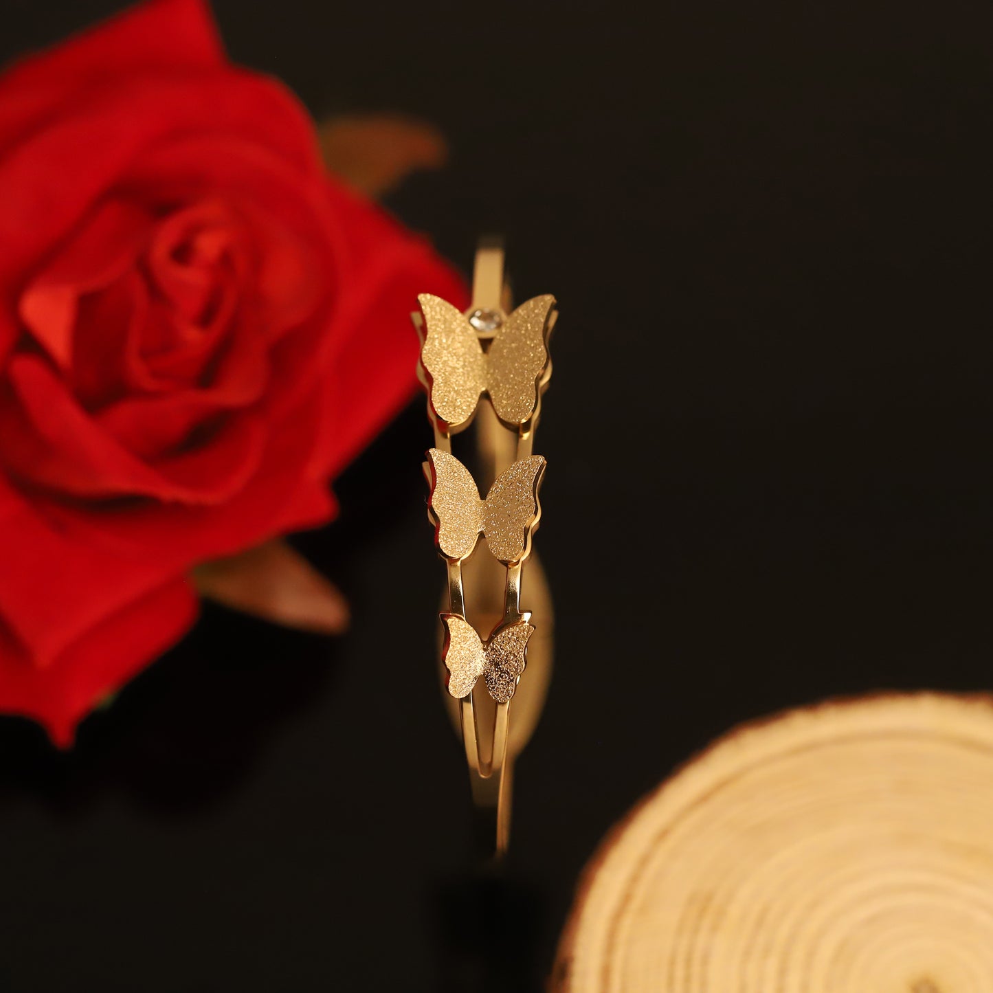 Gold Butterfly Bangle Bracelet with Glitter Wings | Delicate Butterfly Jewelry