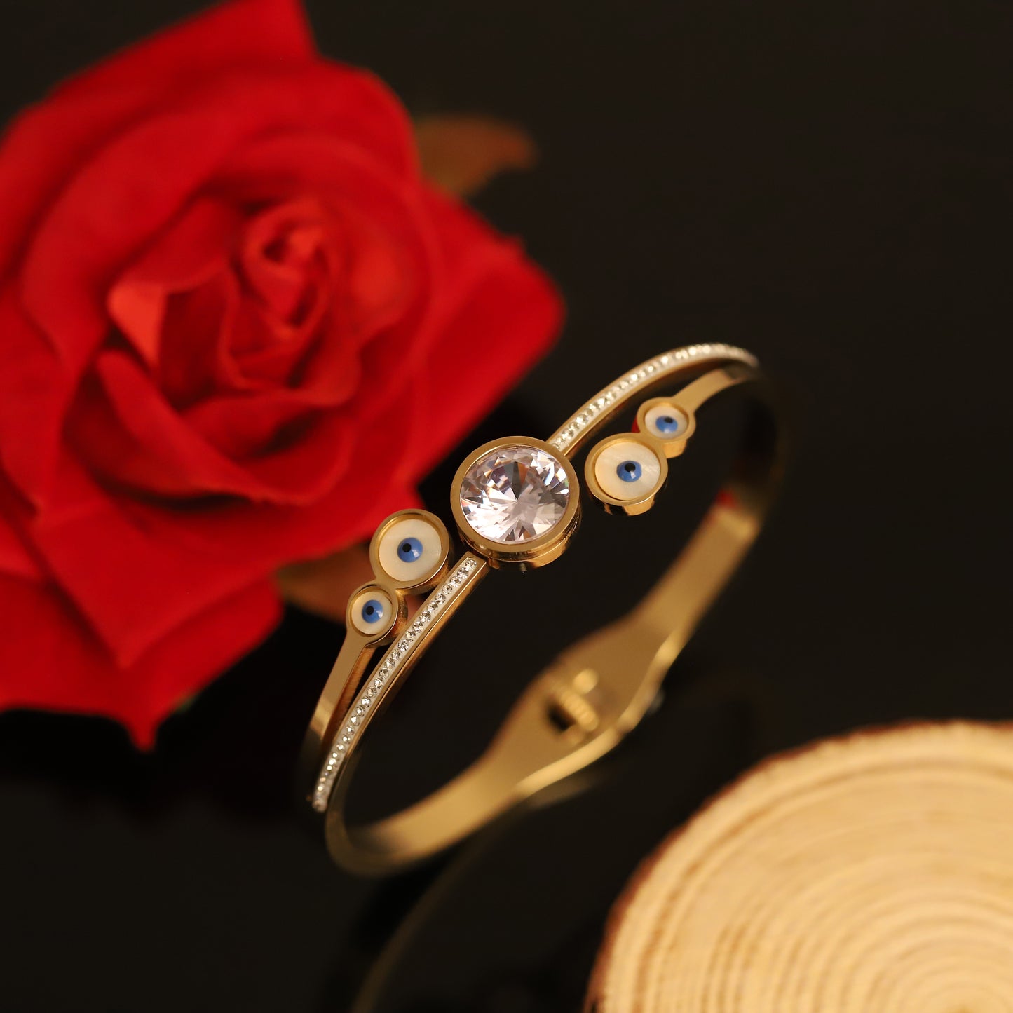 Elegant Gold-Plated Evil Eye Bangle Bracelet with Zircon for Women