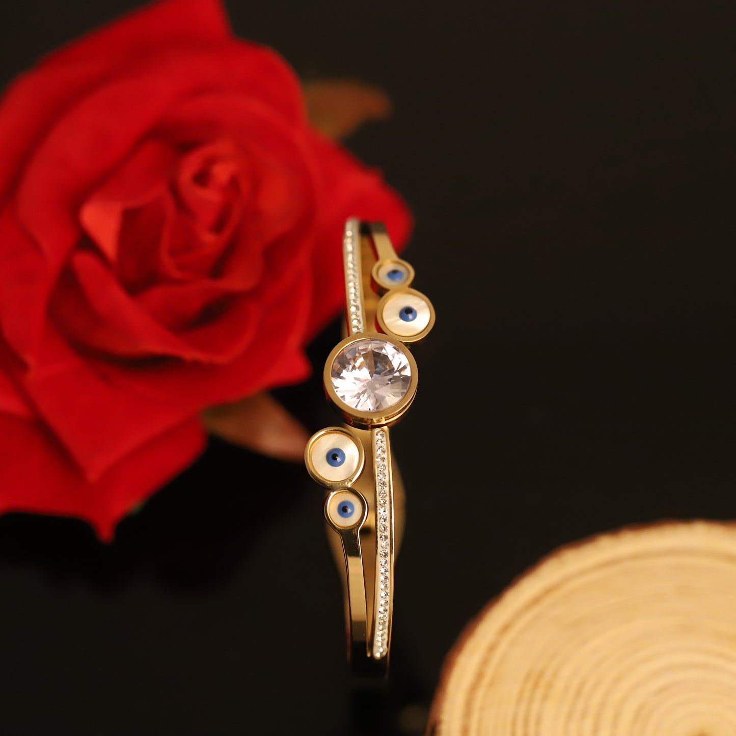 Elegant Gold-Plated Evil Eye Bangle Bracelet with Zircon for Women
