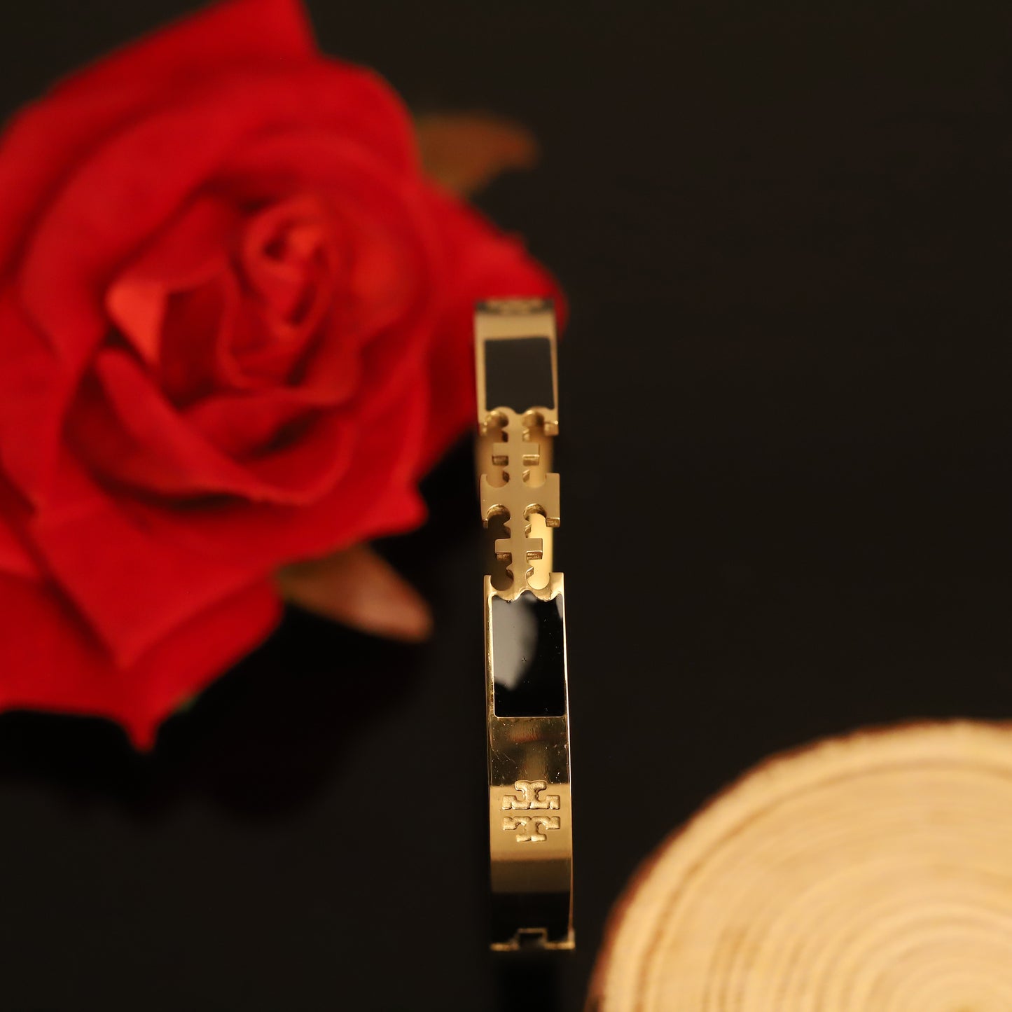 Gold and Black Lucky Clover Bracelet | Stylish Women's Bangle