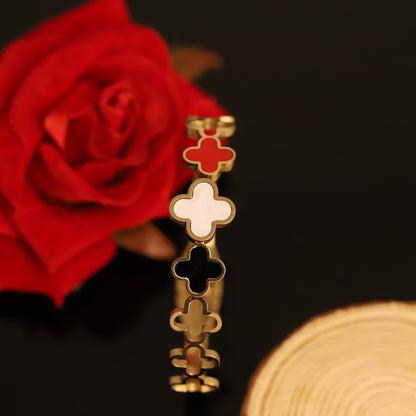 Gold Clover Bangle with Colorful Enamel | Lucky Four Leaf Clover Bracelet