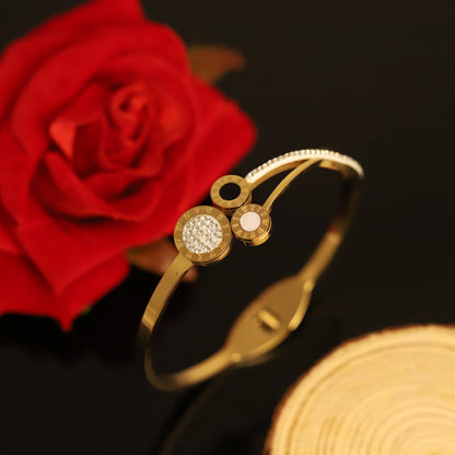 Gold Bangle with Roman Numerals and Pave Crystals | Elegant Two-Circle Bracelet