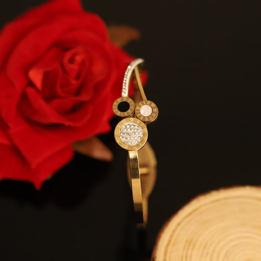 Gold Bangle with Roman Numerals and Pave Crystals | Elegant Two-Circle Bracelet