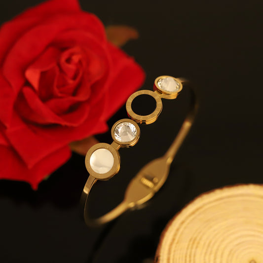 Gold Geometric Bangle with Crystal, Black, and White Accents | Contemporary Women's Bracelet