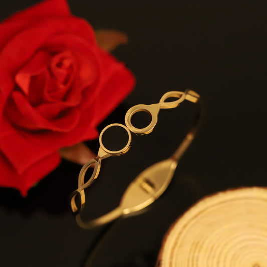 Gold Infinity and Circle Bangle Bracelet | Modern Abstract Jewelry
