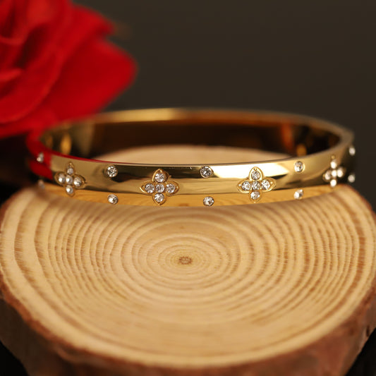 Gold-Plated Crystal Flower Bangle - Elegant Floral Design Bracelet for Women
