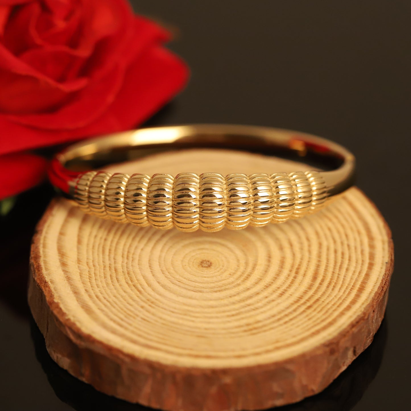 Ribbed Gold Bangle Bracelet - Textured Gold Cuff for Women