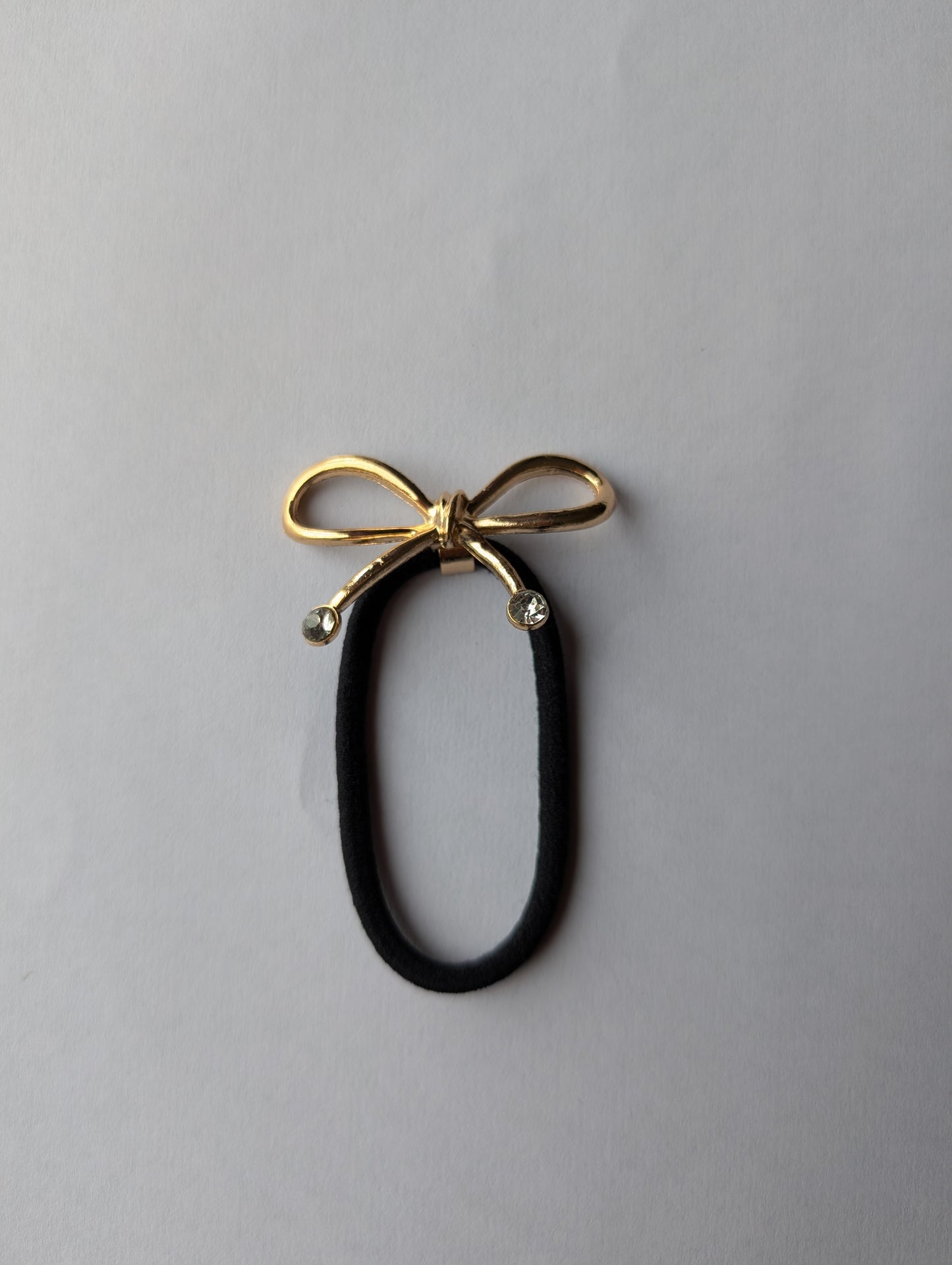 Elegant Gold Bow Hair Tie with Crystals | Dainty Bowknot Hair Elastic | Chic Hair Accessory