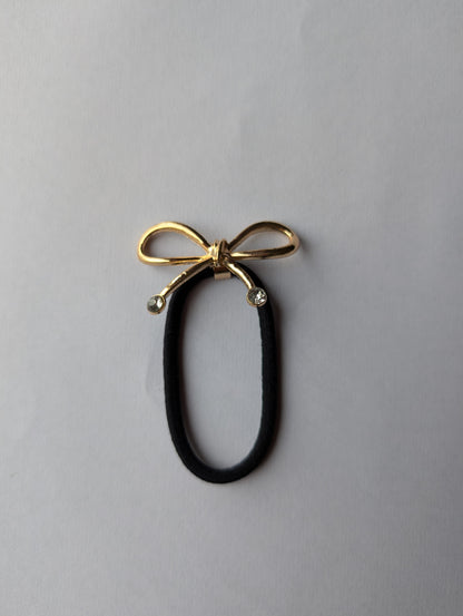 Elegant Gold Bow Hair Tie with Crystals | Dainty Bowknot Hair Elastic | Chic Hair Accessory