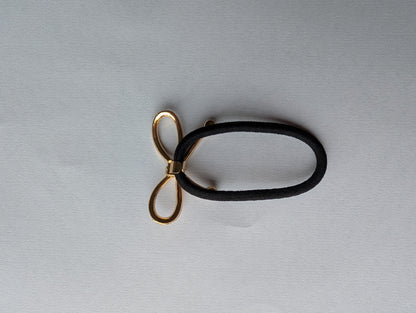 Elegant Gold Bow Hair Tie with Crystals | Dainty Bowknot Hair Elastic | Chic Hair Accessory