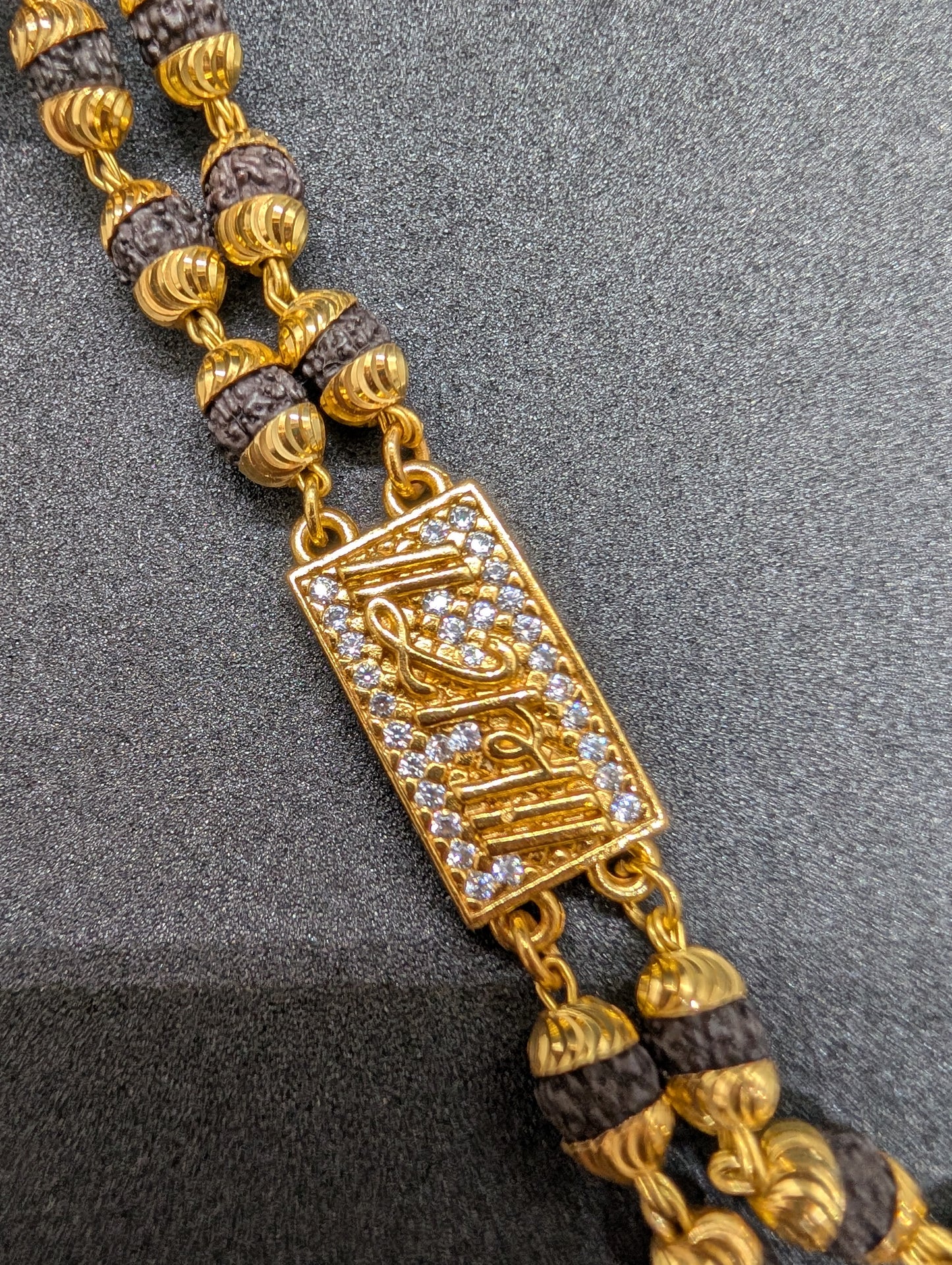 Men's Gold Plated Bead Bracelet with CZ Diamond Bar - Luxury Gift for Him