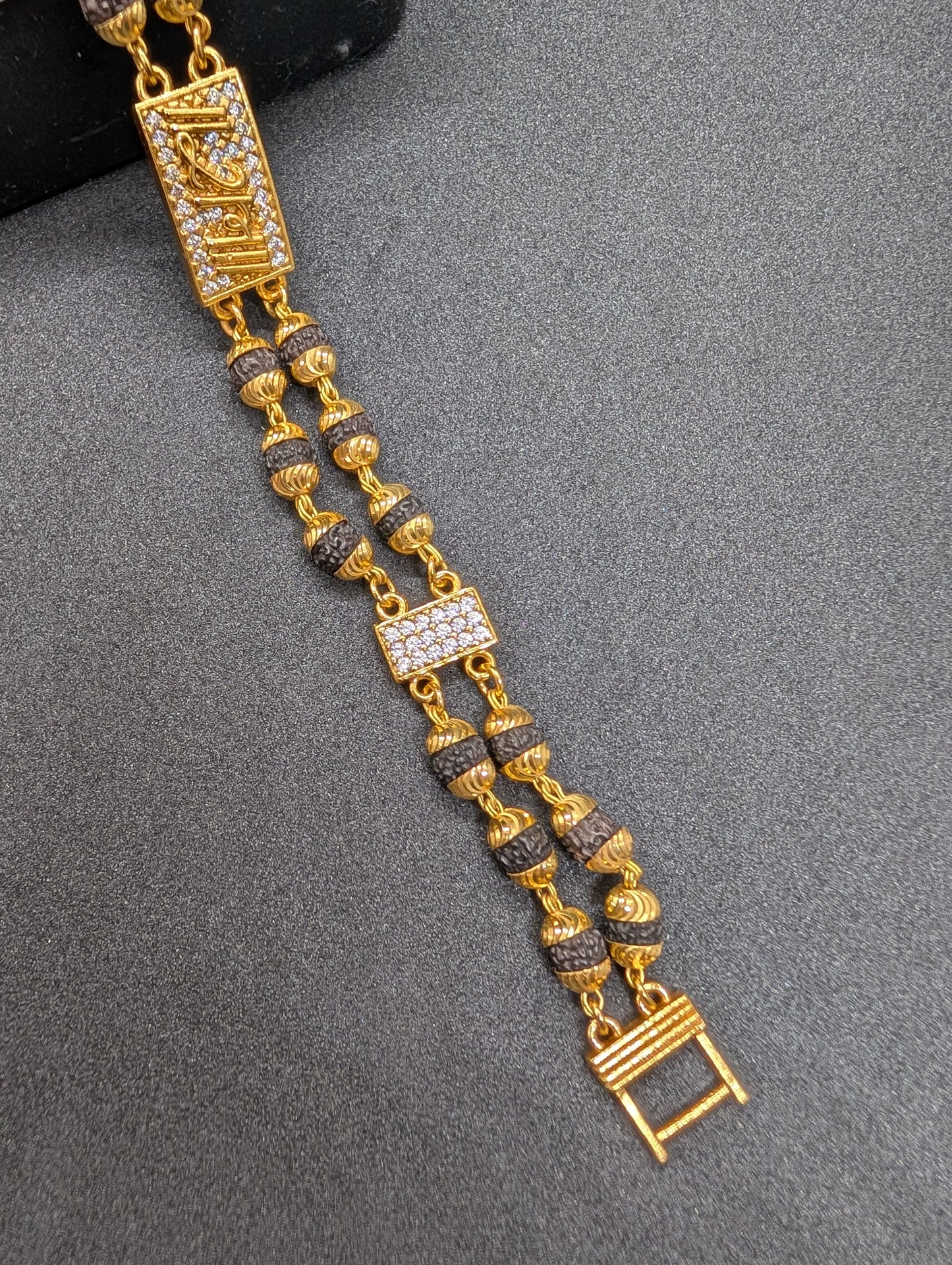 Men's Gold Plated Bead Bracelet with CZ Diamond Bar - Luxury Gift for Him