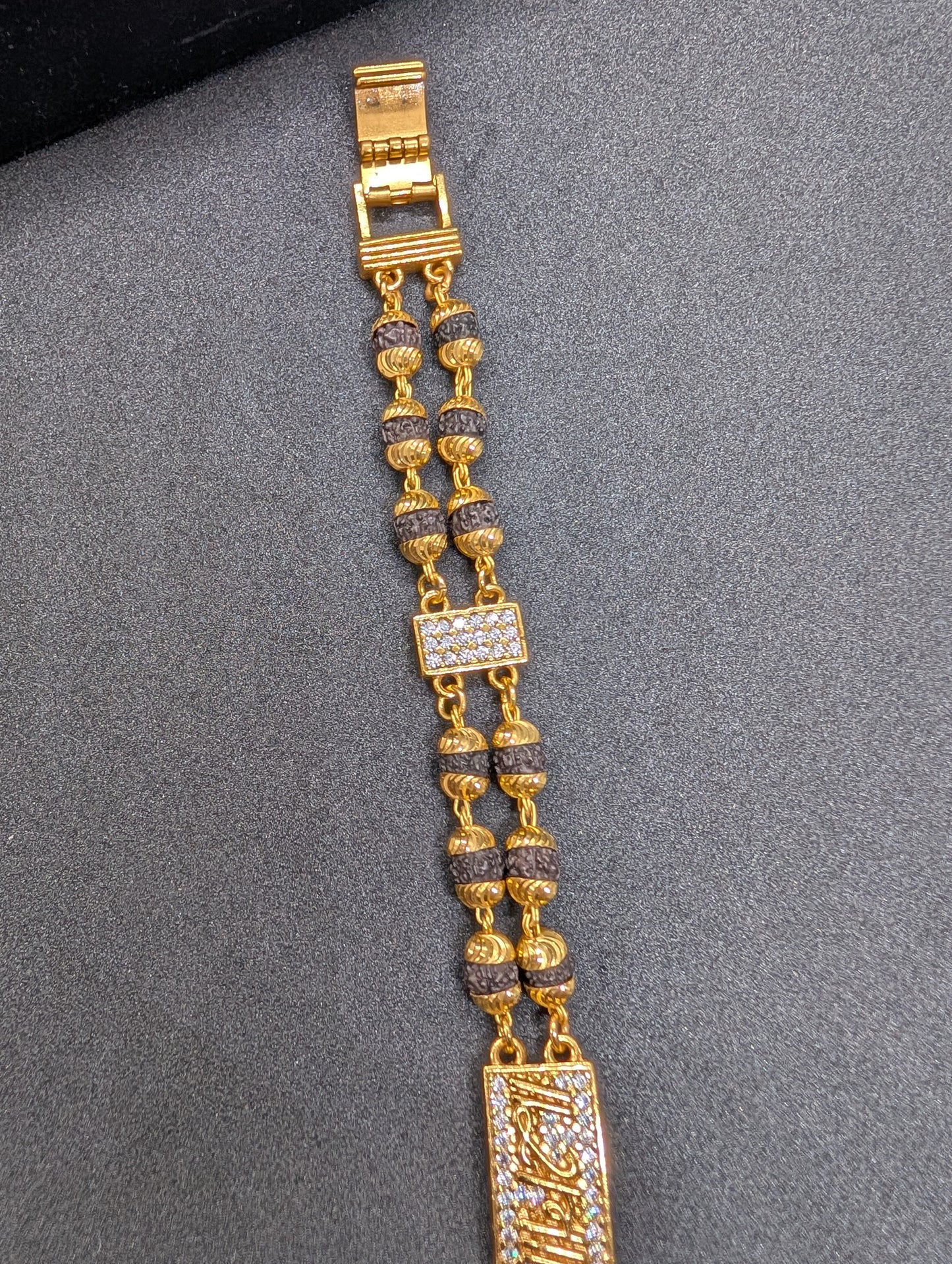 Men's Gold Plated Bead Bracelet with CZ Diamond Bar - Luxury Gift for Him