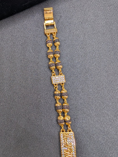 Men's Gold Plated Bead Bracelet with CZ Diamond Bar - Luxury Gift for Him