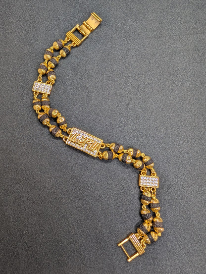 Men's Gold Plated Bead Bracelet with CZ Diamond Bar - Luxury Gift for Him