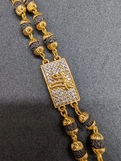 Gold Plated Rudraksha Men's Bracelet with CZ Diamond