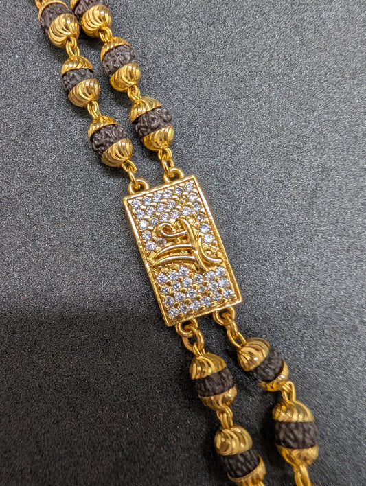 Gold Plated Rudraksha Men's Bracelet with CZ Diamond