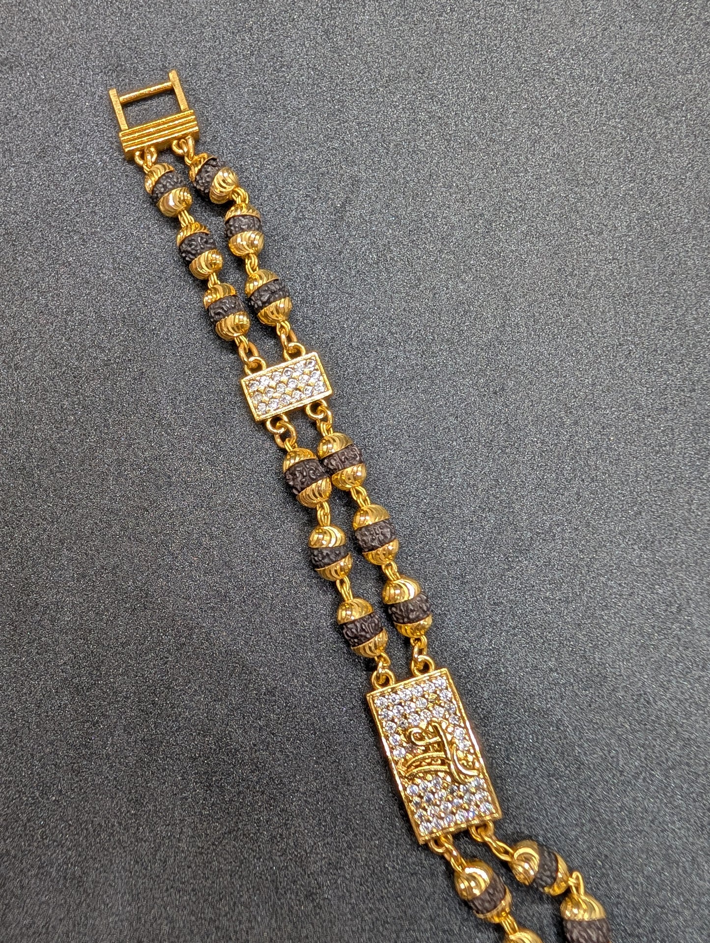 Gold Plated Rudraksha Men's Bracelet with CZ Diamond