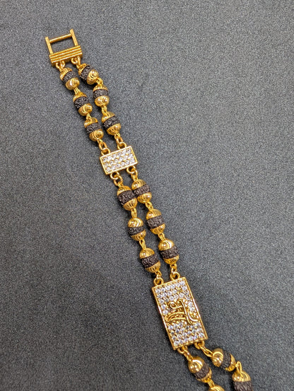 Gold Plated Rudraksha Men's Bracelet with CZ Diamond
