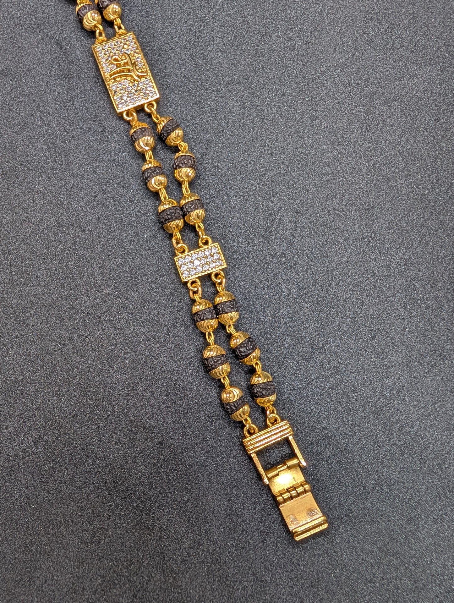 Gold Plated Rudraksha Men's Bracelet with CZ Diamond