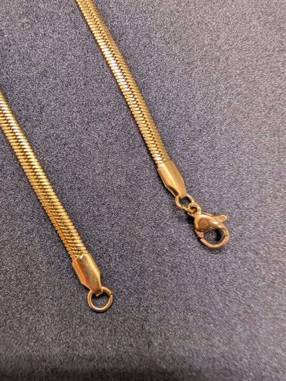 18K Gold Plated Men's Herringbone Snake Chain Necklace | Flat Stainless Steel Classic Style