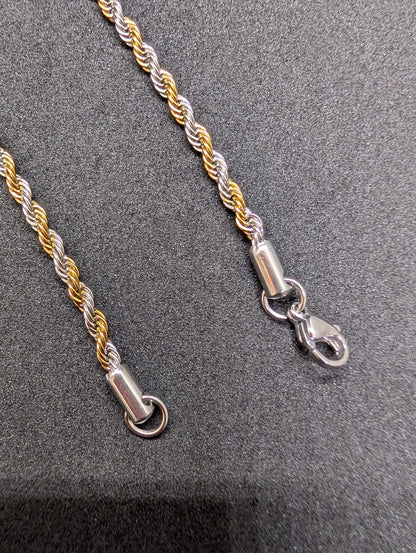 Men's Two-Tone Gold & Silver Rope Chain Necklace