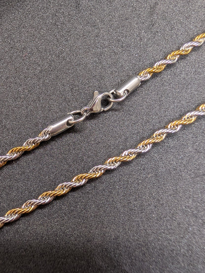 Men's Two-Tone Gold & Silver Rope Chain Necklace
