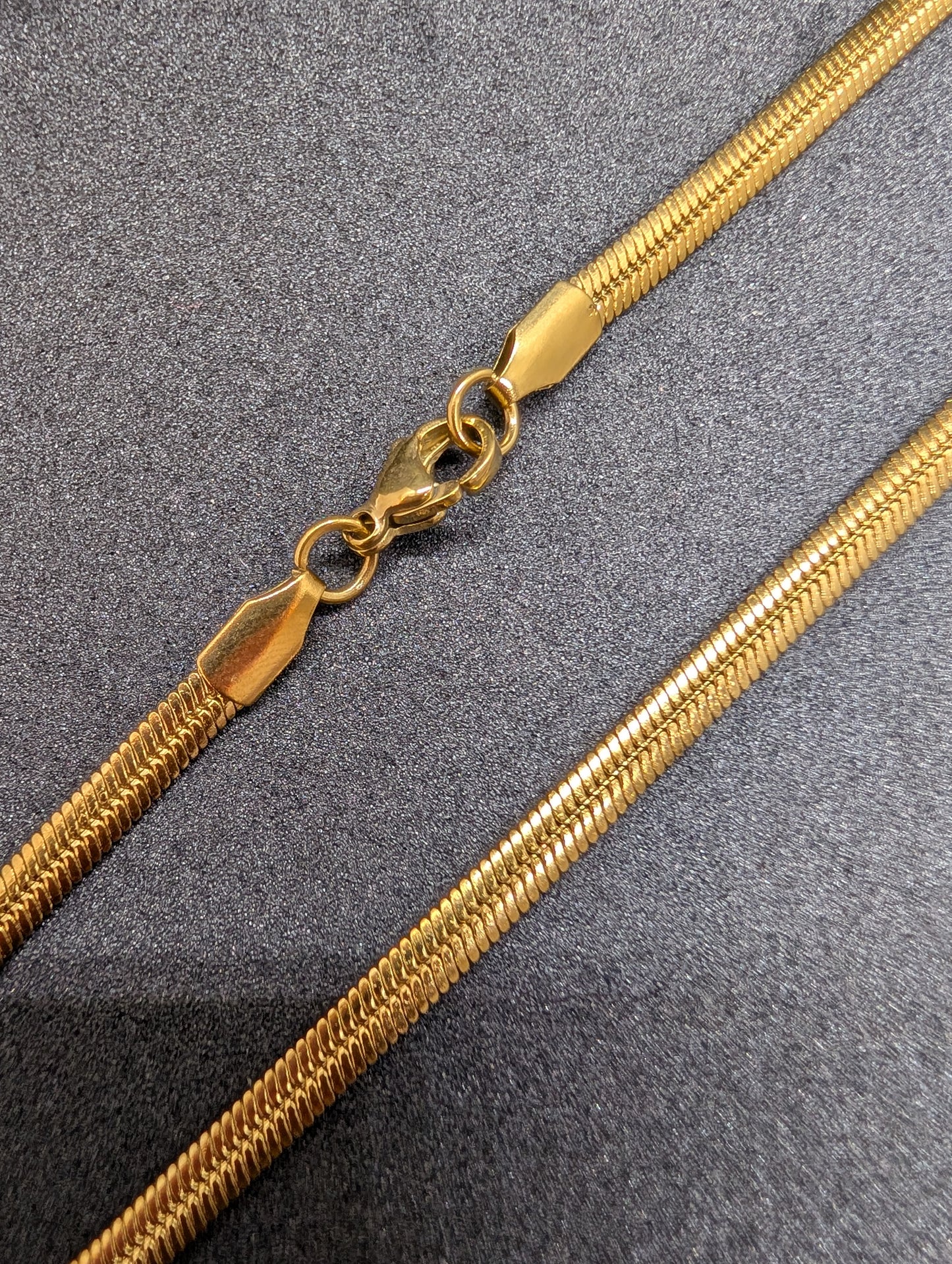 18K Gold Plated Men's Herringbone Snake Chain Necklace | Flat Stainless Steel Classic Style