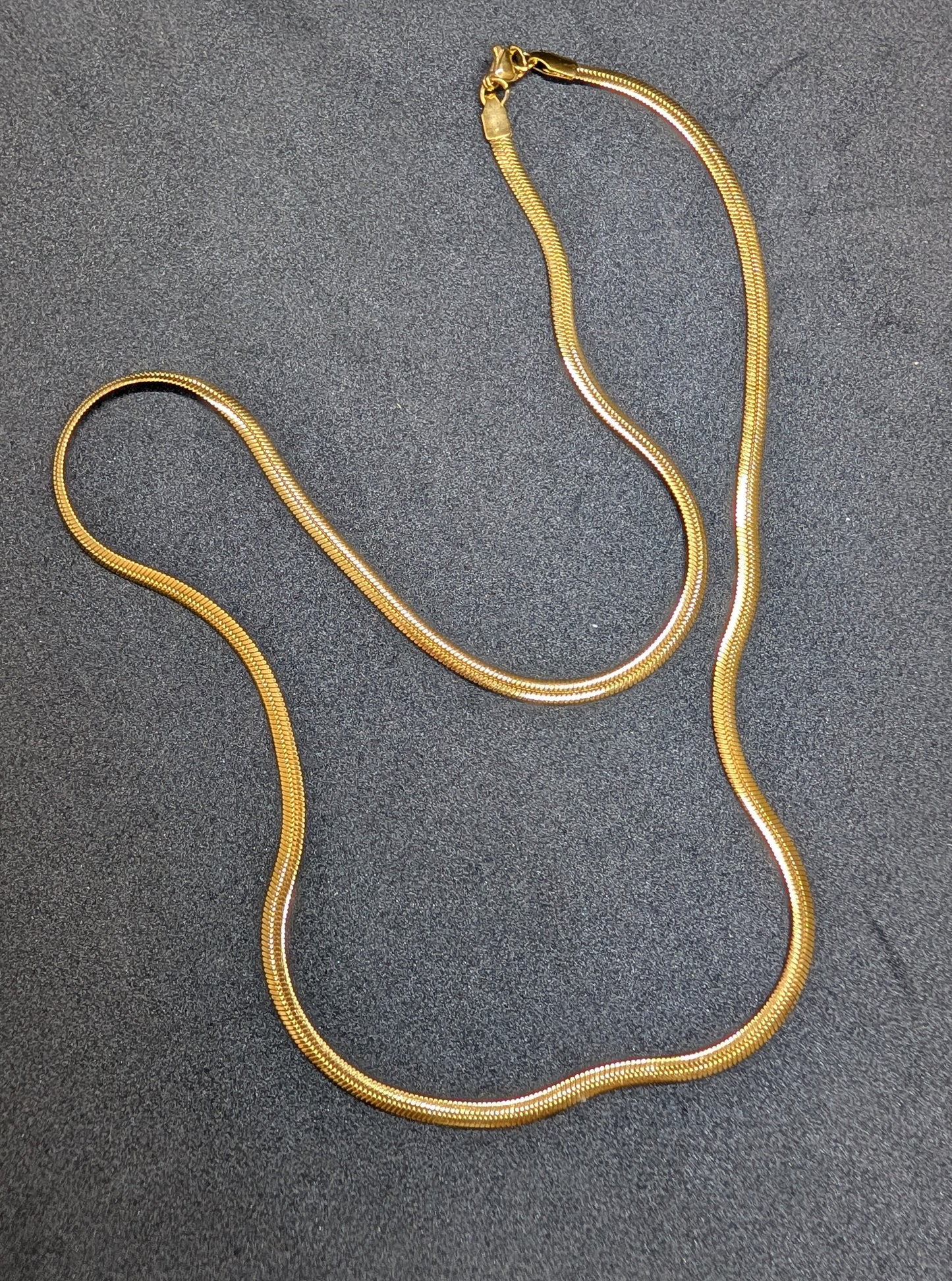 18K Gold Plated Men's Herringbone Snake Chain Necklace | Flat Stainless Steel Classic Style