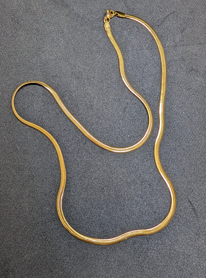 18K Gold Plated Men's Herringbone Snake Chain Necklace | Flat Stainless Steel Classic Style