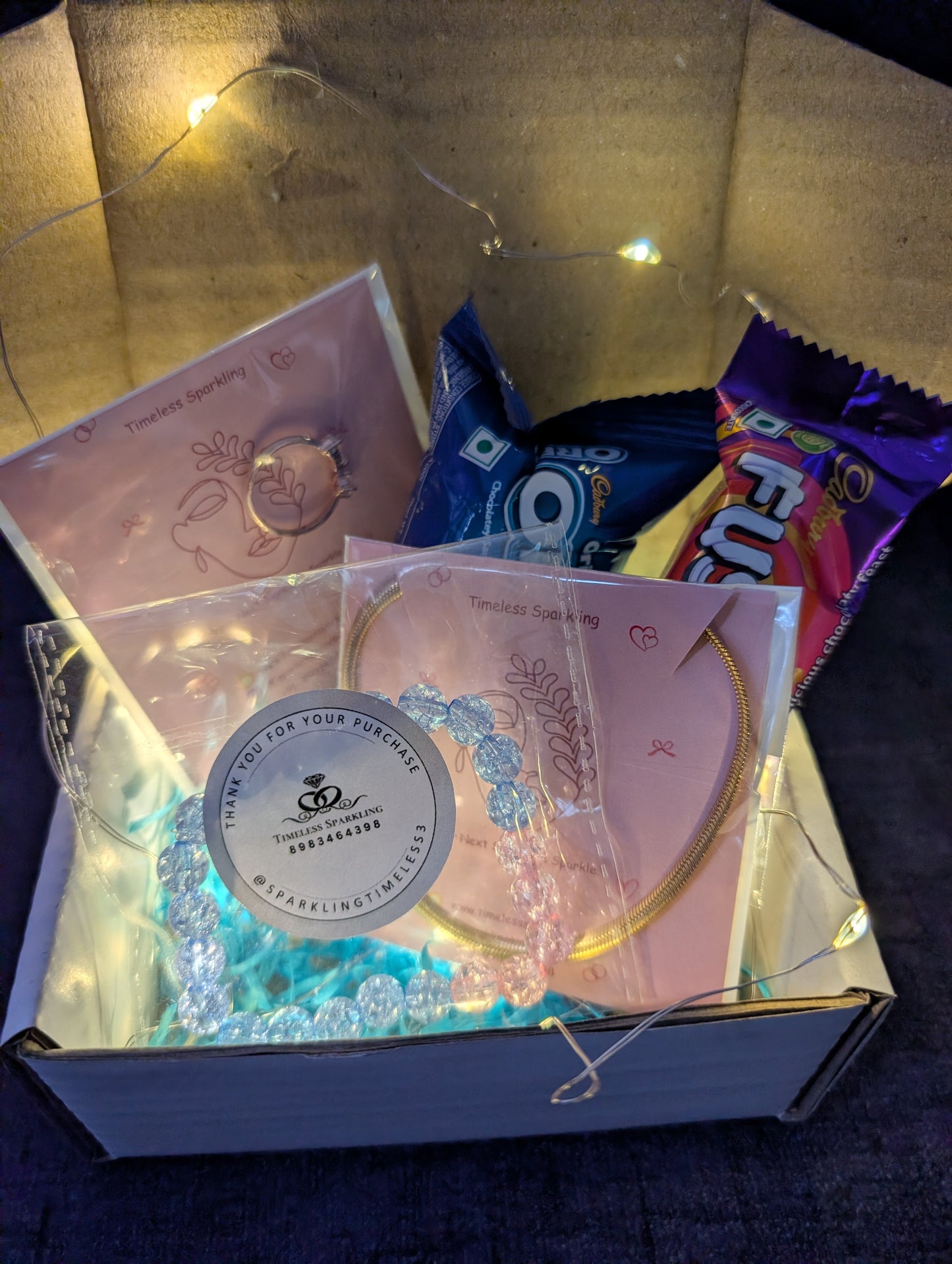 Trendy Gift Hamper for Her: Jewelry, Oreo Cookies & Dairy Milk Fuse Chocolate Box