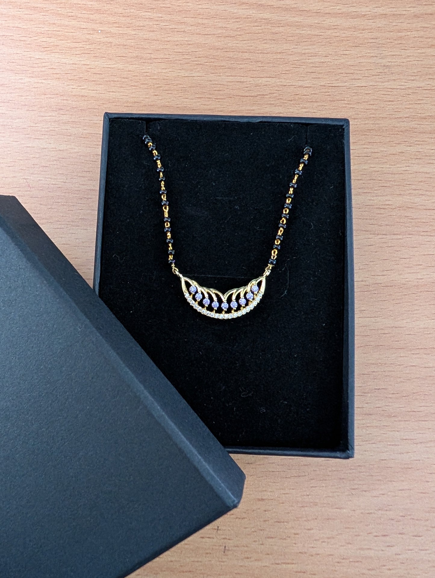 Modern Gold-Plated CZ Mangalsutra with Black Beads | Contemporary Wedding Necklace