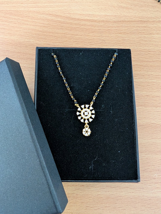 Elegant Diamond & Gold Mangalsutra with Black Beads | Contemporary Dainty Design
