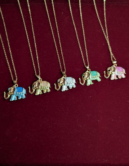 Rose Gold Elephant Pendant Necklace – Blue Enamel Lucky Elephant Charm Jewelry for Women