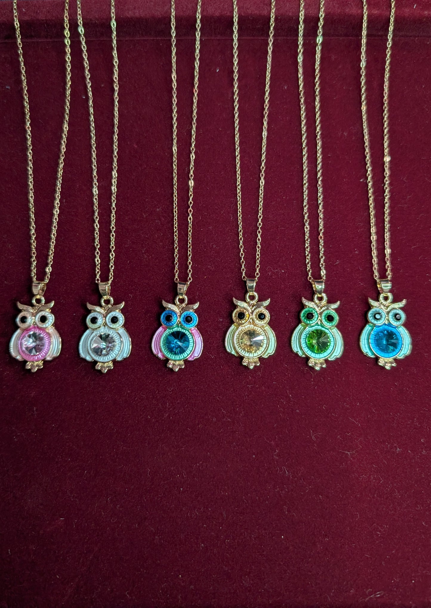 Vibrant Enamel Owl Pendant Necklace – Rose Gold Tone Boho Jewelry with Blue Crystal Accent