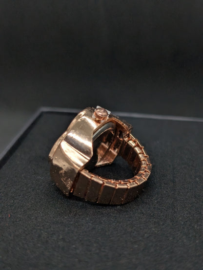 Rose Gold Clover Finger Ring Watch for Women | Vintage Crystal Quartz Analog Ring Watch