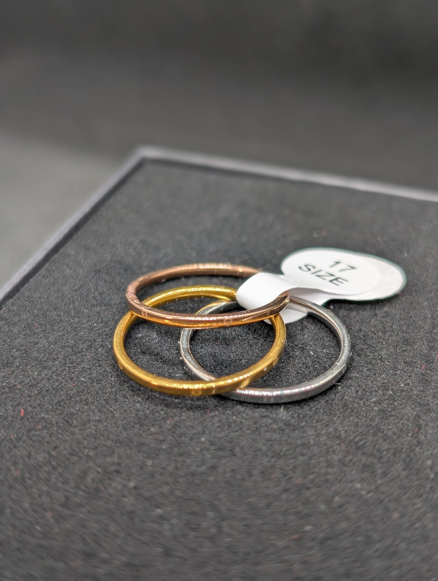 Set of 3 Minimalist Stacking Rings - Tricolor (Gold, Silver, Rose Gold) Slim Band Finger Rings