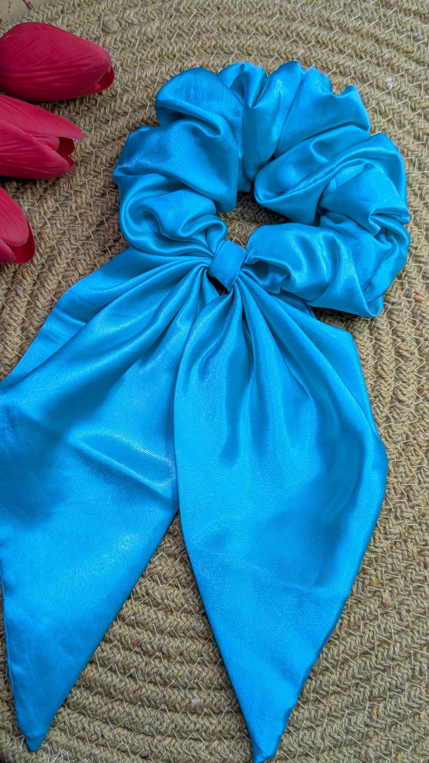 Premium Light Green Satin Bow Scrunchie – Large Silk-Feel Hair Scarf Tie for Women & Girls