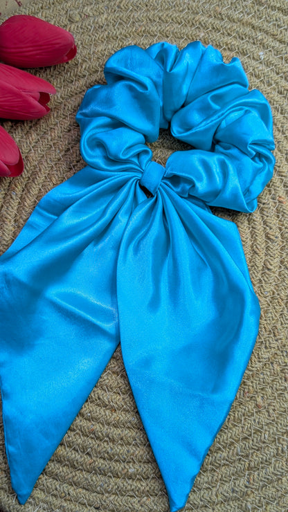 Premium Light Green Satin Bow Scrunchie – Large Silk-Feel Hair Scarf Tie for Women & Girls