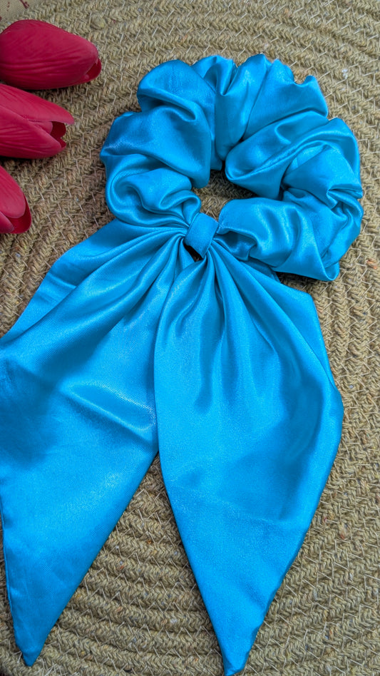 Premium Light Green Satin Bow Scrunchie – Large Silk-Feel Hair Scarf Tie for Women & Girls