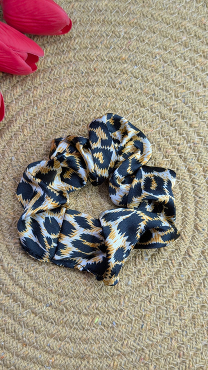 Leopard Print Satin Scrunchie | Chic Animal Print Hair Accessory for Women & Girls | No-Snag Elastic Hair Tie