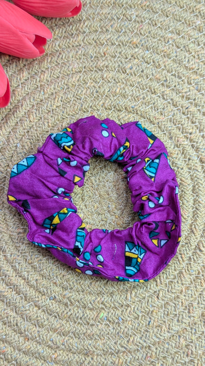 Vibrant Magenta & Teal Abstract Pattern Scrunchie | Retro Boho Hair
