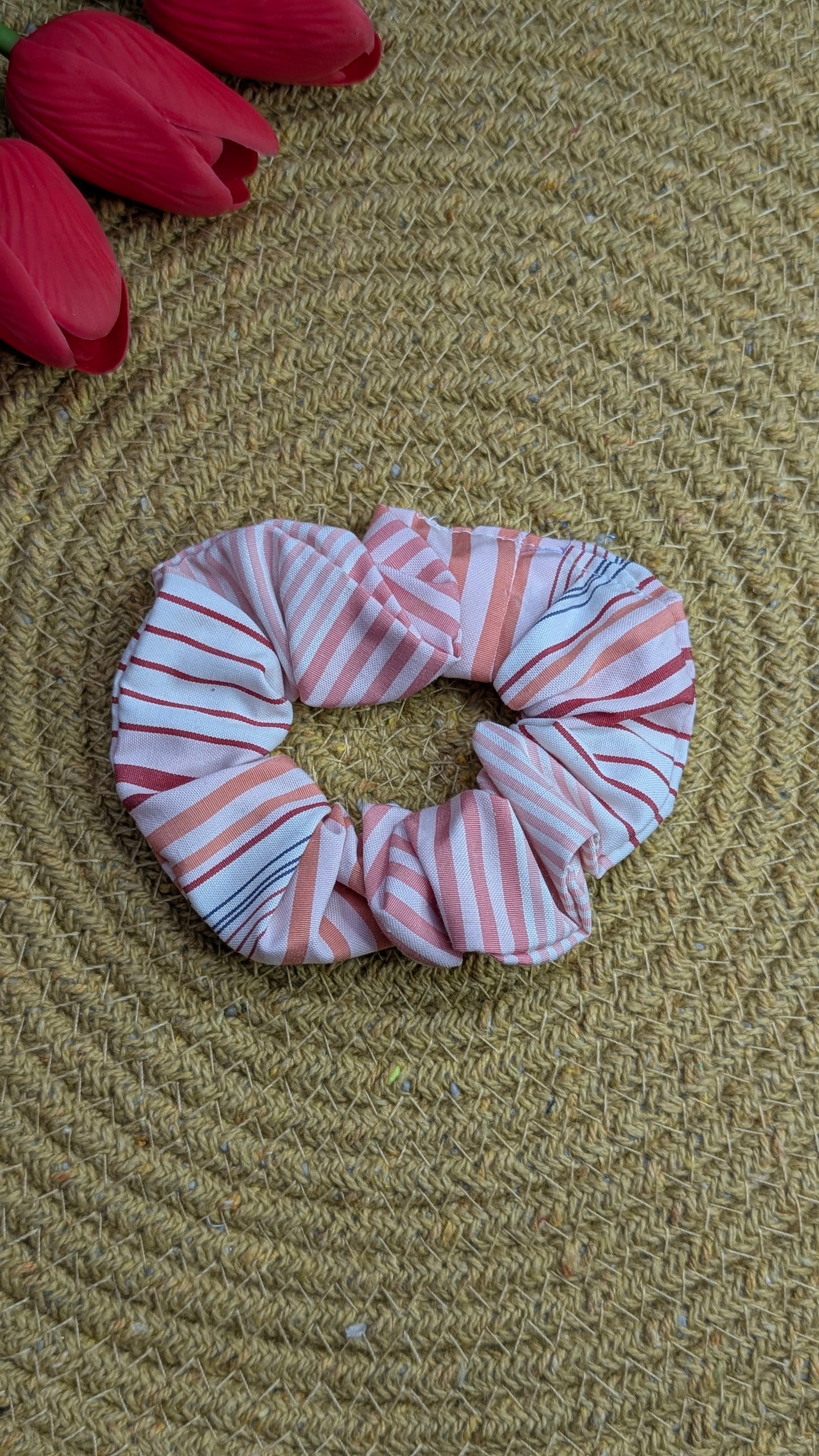 Striped Linen Hair Scrunchie - Oversized Earth Tone Hair Tie for Thick Hair - Boho Ponytail Accessory - Neutral Aesthetic