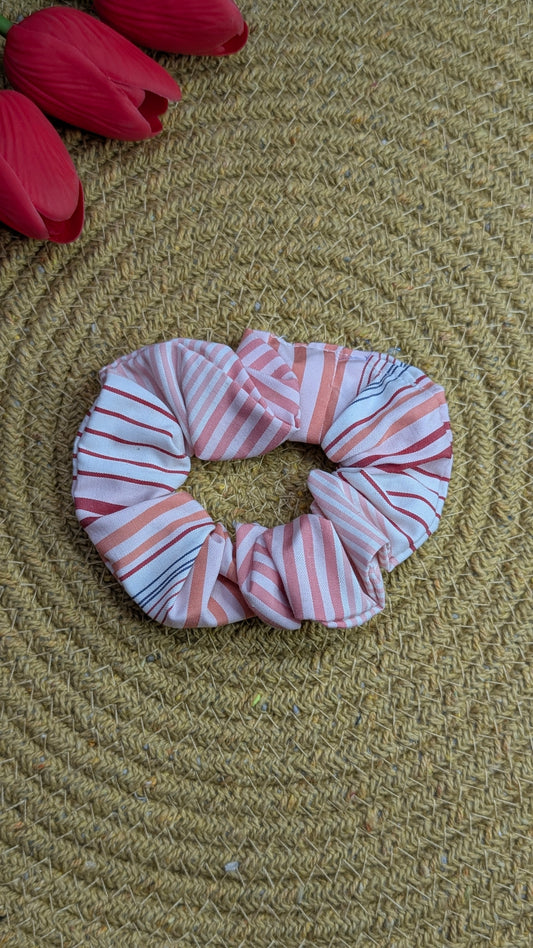 Striped Linen Hair Scrunchie - Oversized Earth Tone Hair Tie for Thick Hair - Boho Ponytail Accessory - Neutral Aesthetic