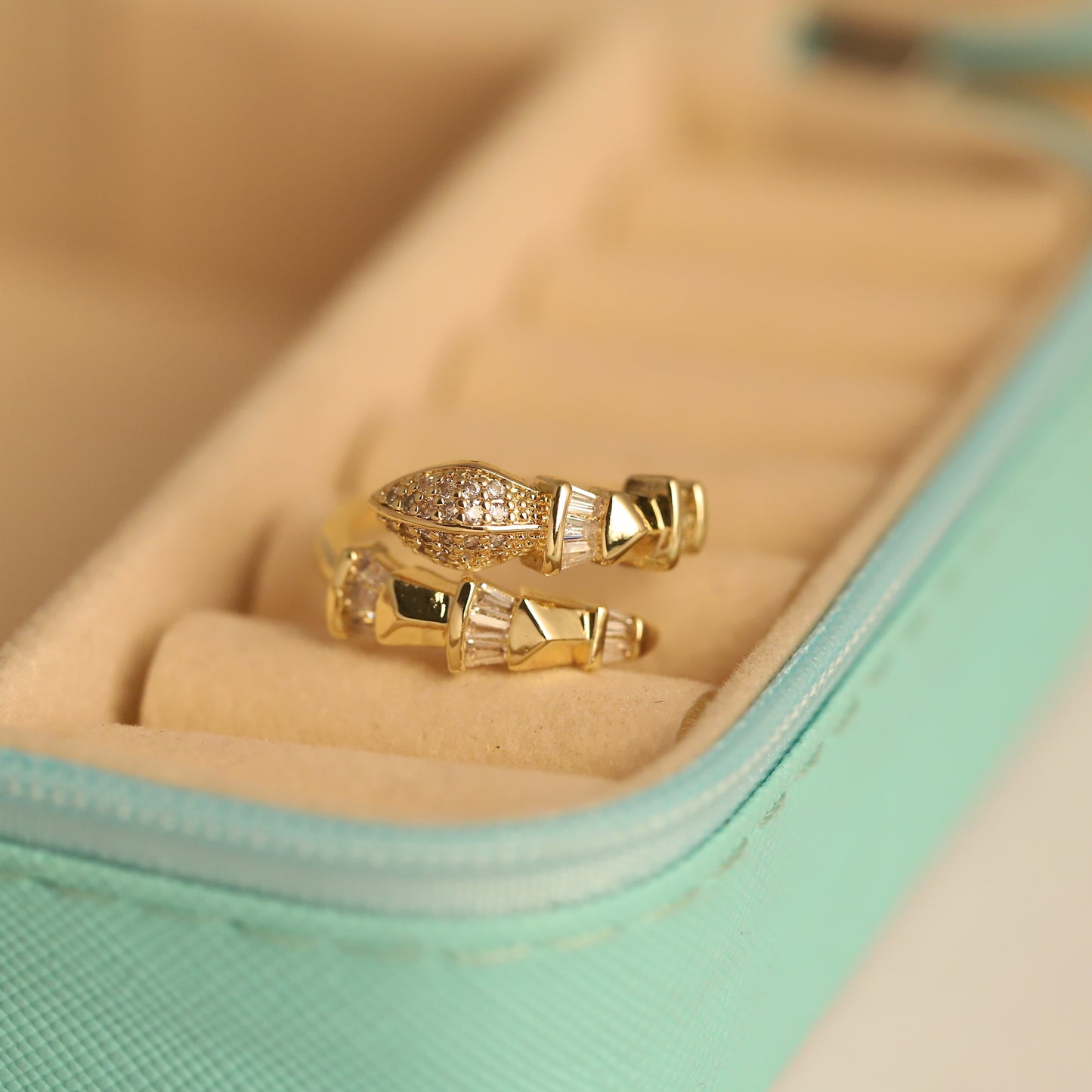 Dazzling Gold Baguette & Pave CZ Ring