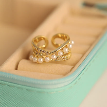 Golden Pearl & Pave CZ Wrap Ring