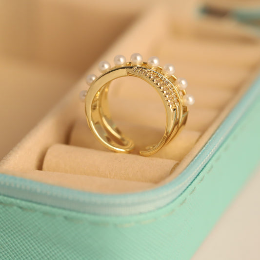 Golden Pearl & Pave CZ Wrap Ring