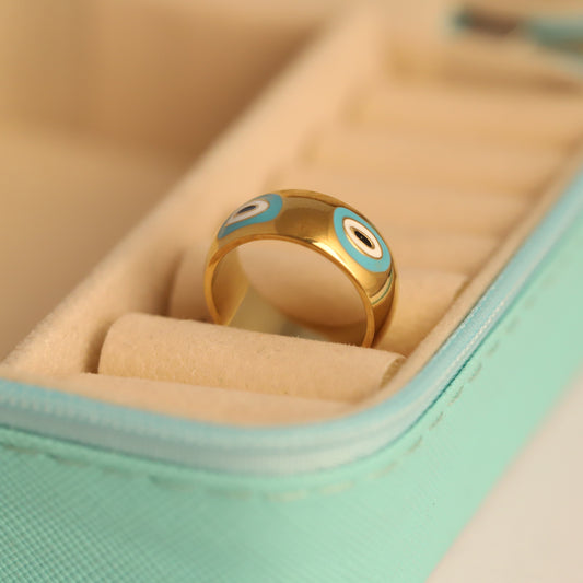 Stylish Blue Enamel Evil Eye Ring | Fashion Statement Jewelry